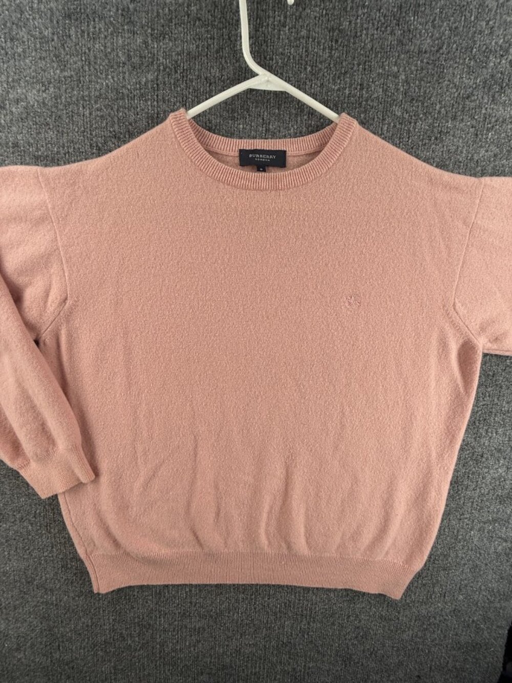 Burberry London Crew Neck Mens Wool Nylon Angora Pullover 8 Logo Pink Solid Knit